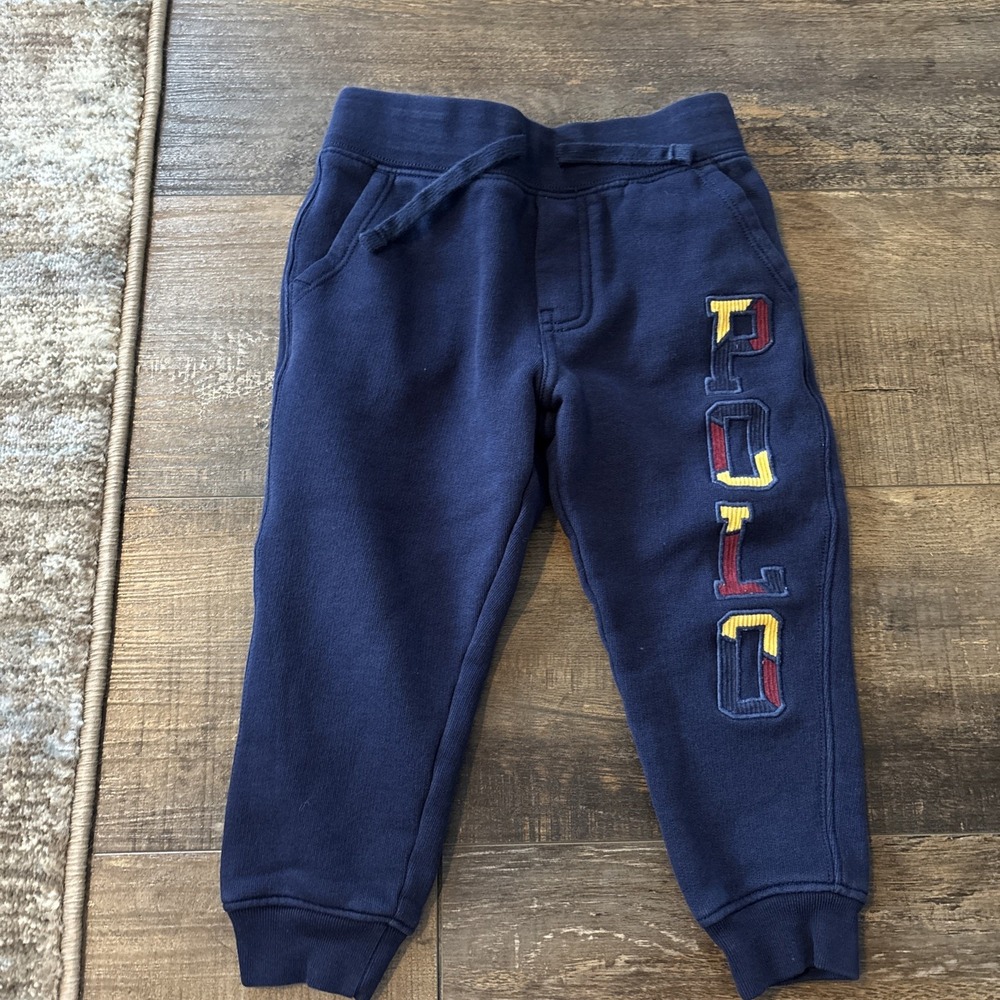 Polo Ralph Lauren Boys 3t Joggers Sweatpants Spellout Logo Navy